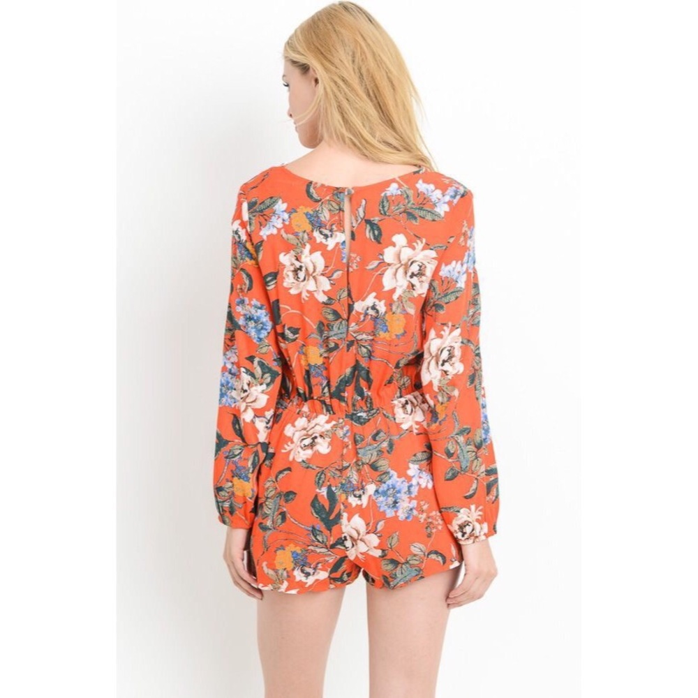 Floral Surplice Long Sleeved Boho Lace Trimmed Romper - Picture 6 of 7